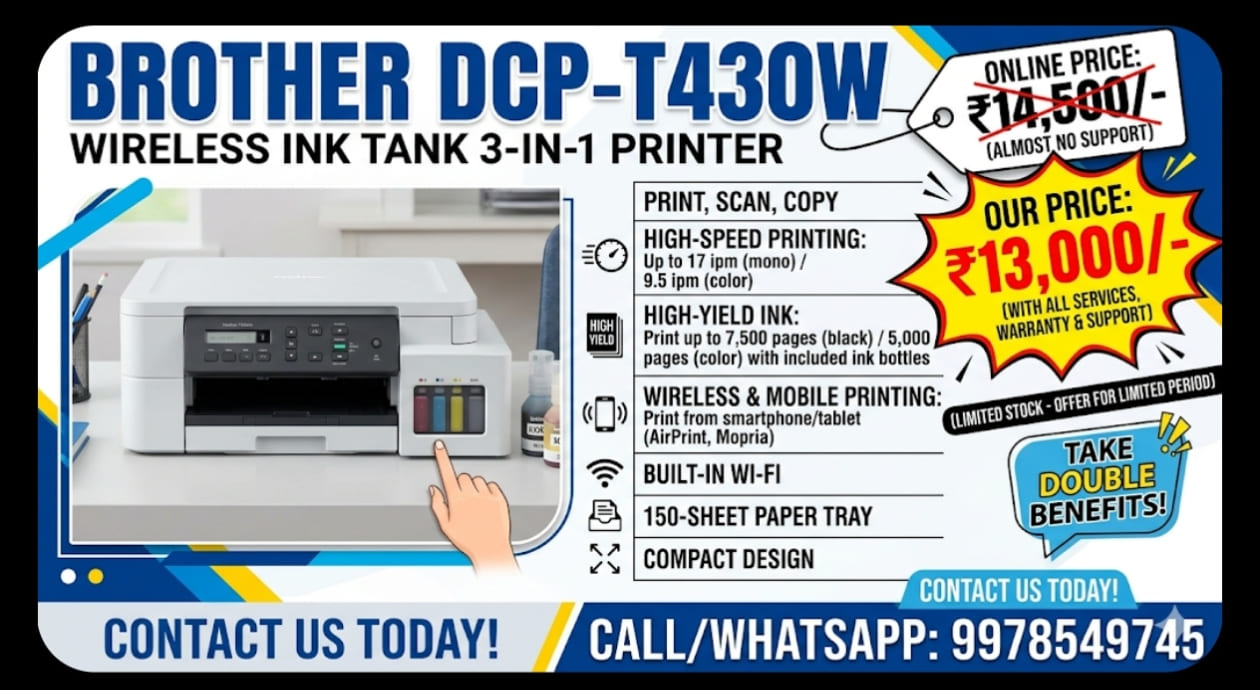 Brother DCP-T430W Wireless Ink Tank 3-in-1 Printer