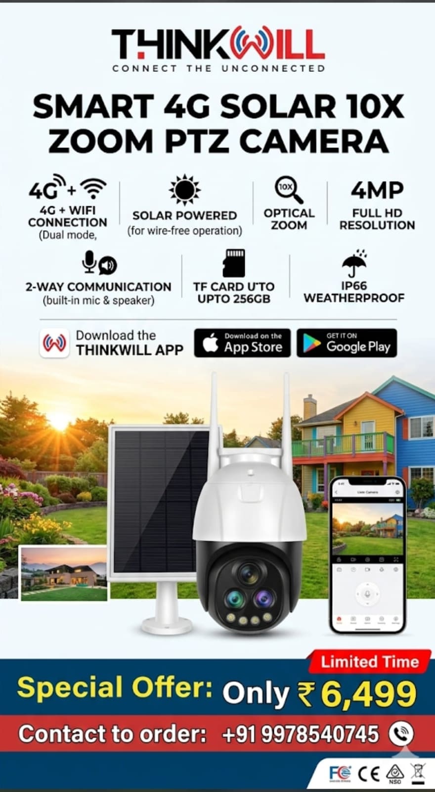 ThinkOll Smart 4G Solar 10X Zoom PTZ Camera